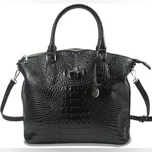 Elegant Black Crocodile-Embossed Women's Bag